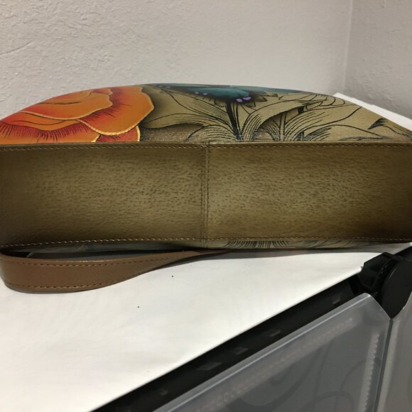 NEW Anna by Anuschka "Floral Paradise Tan" slim crossbody satchel - multi - Picture 3 of 7